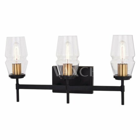 PERFECTTWINKLE Warren 3 Light Vanity Light, Light Matte Black & Brushed Brass PE4153771